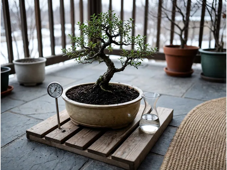 Gestire l'irrigazione dei bonsai da esterno in inverno