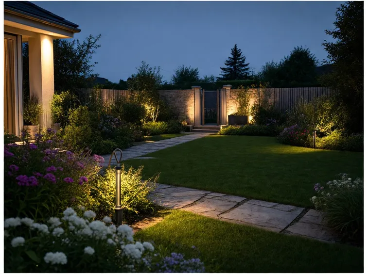 Giardino illuminato con faretti