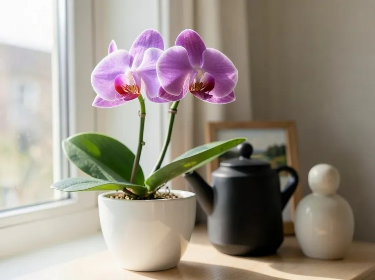 Pianta di orchidea vicino a fonte di luce