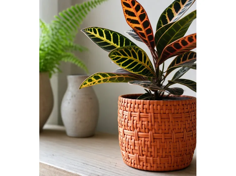 Un esempio di pianta di Croton da appartamento tenuta in un vaso