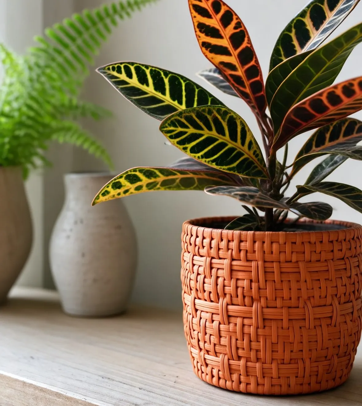 Un esempio di pianta di Croton da appartamento tenuta in un vaso