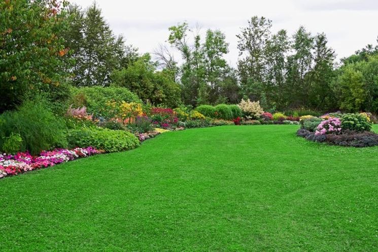 Un giardino molto fruibile: tanti fiori ma anche un grande prato.